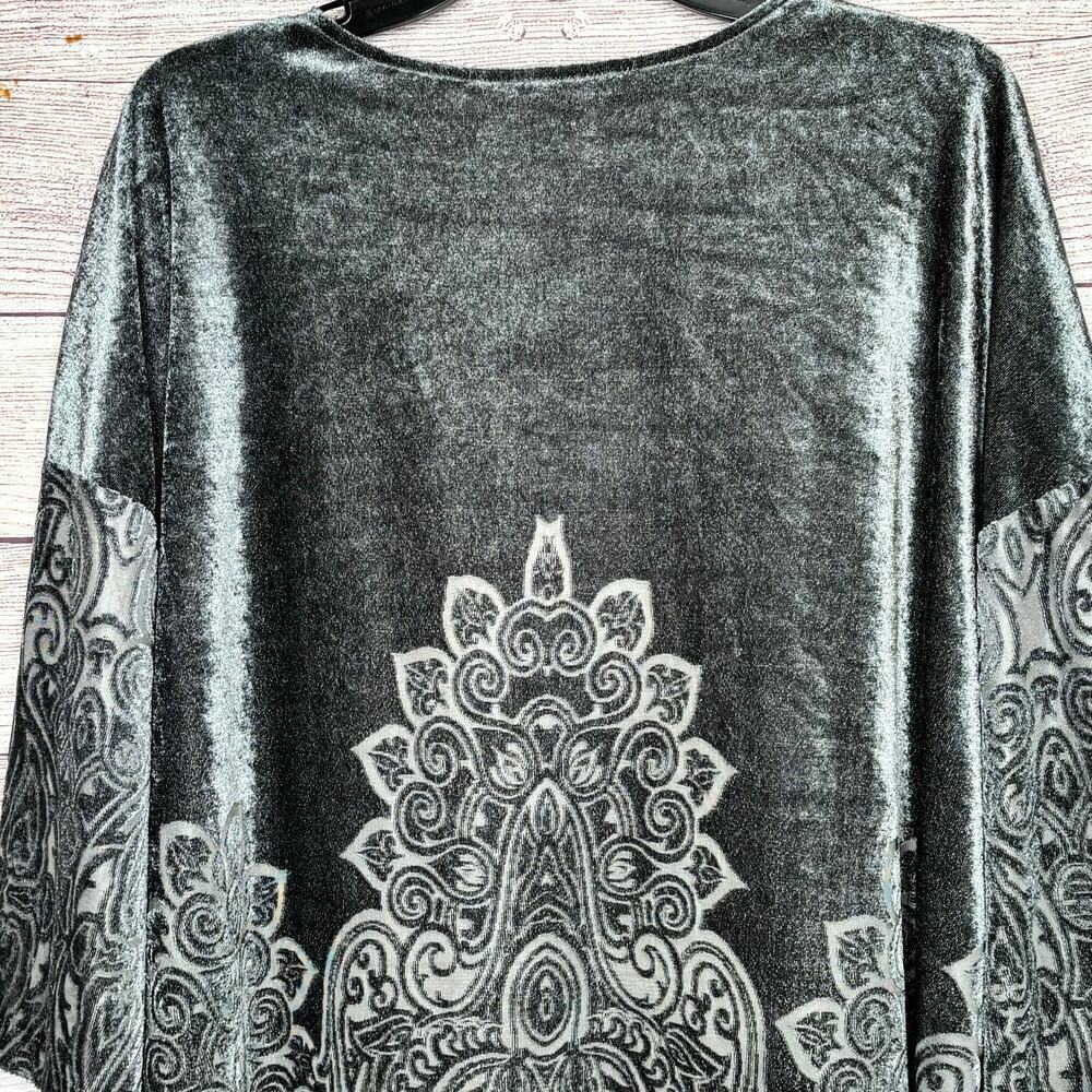 Valerie Stevens Slate Crushed Velvet Burnout Open Front Kimono Size Large New - Picture 10 of 11